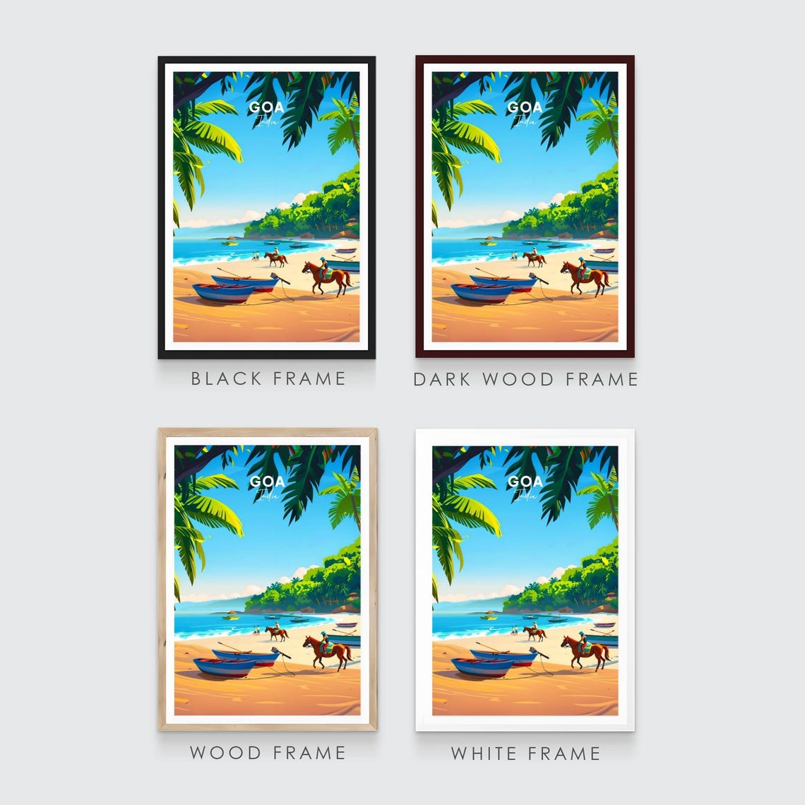 Goa India Tropical Beach Boats Horseback Riders Travel Poster - Image 3