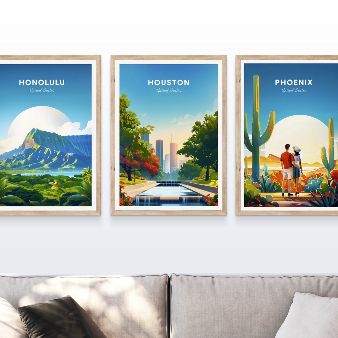 Houston Park Waterfall Garden with Downtown Skyline View Poster - Image 4
