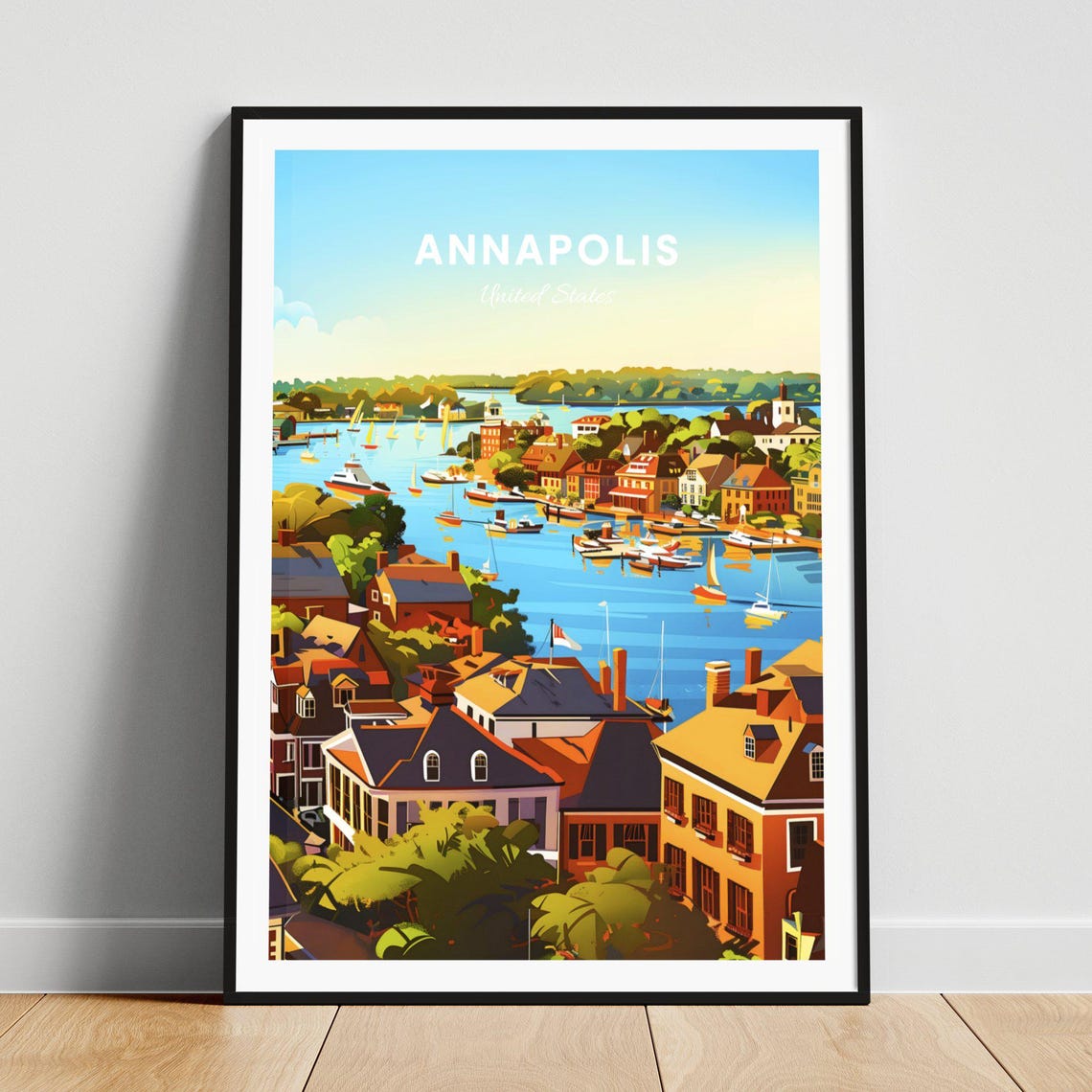 Annapolis Maryland Panoramic Harbor Sailboats Scenic View Poster