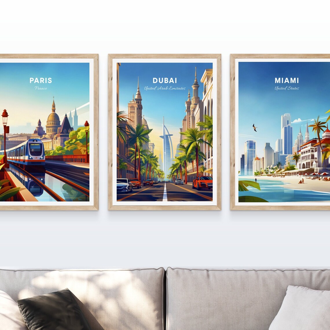Dubai Burj Al Arab Palm Lined City Street Vintage Travel Art Poster - Image 4