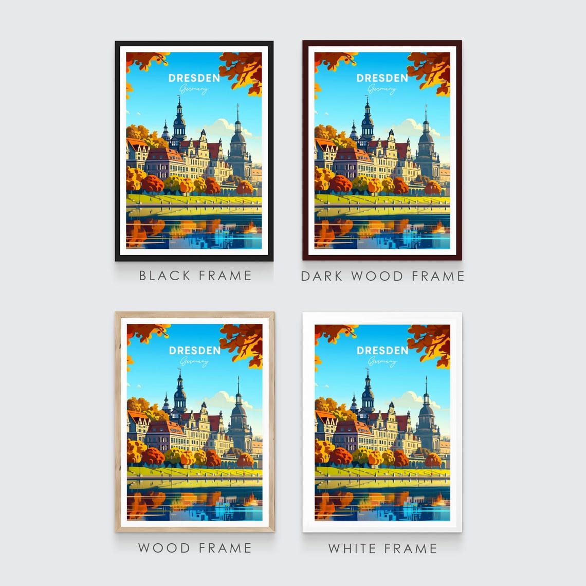 Dresden Germany Autumn River Reflection Old Town View Art Poster - Image 3