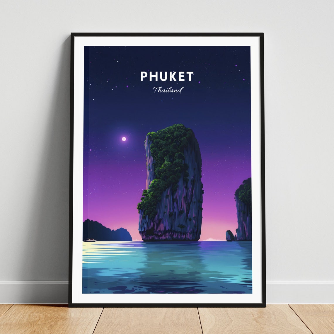 Phuket Thailand Limestone Karst Starry Night Moonlight Poster