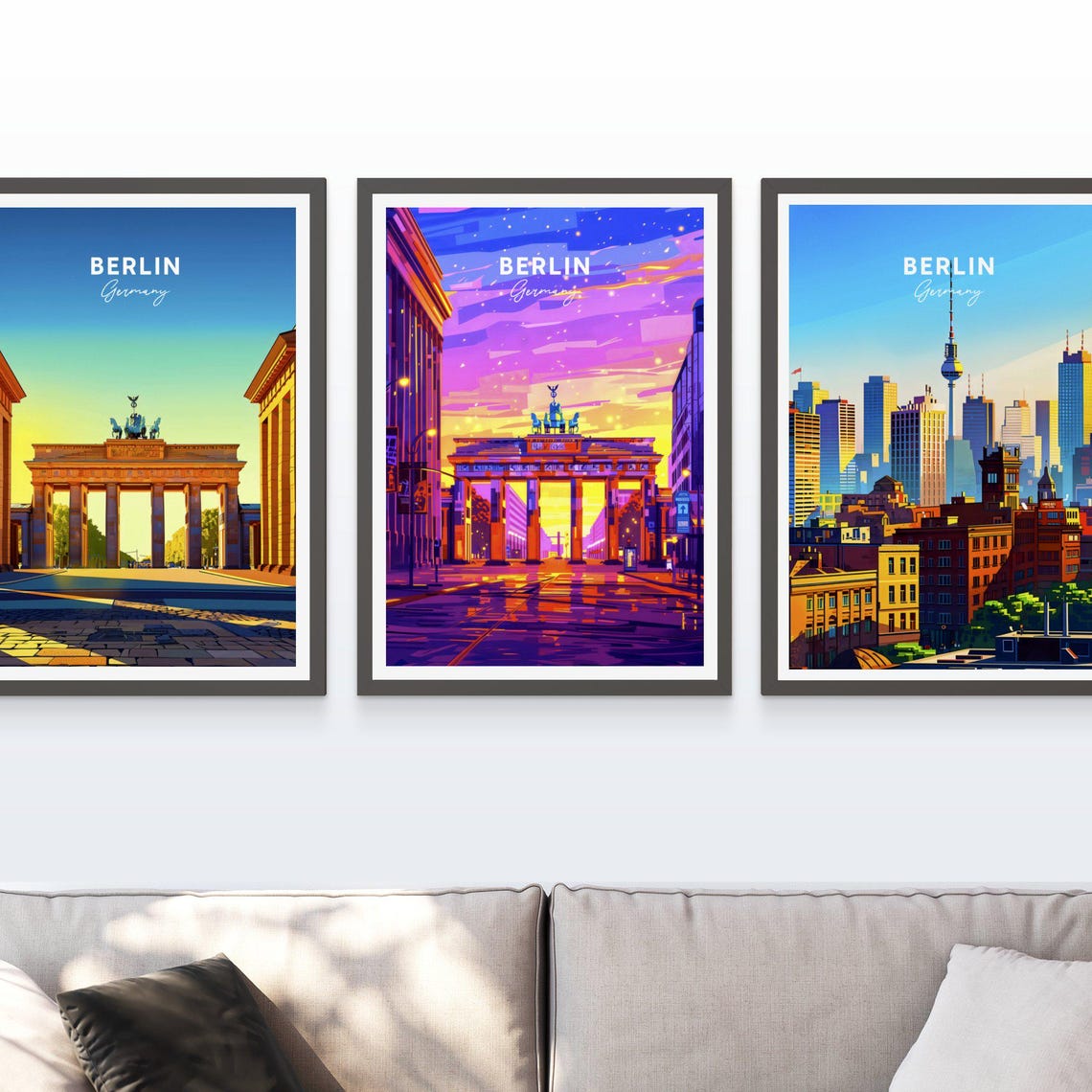 Berlin Germany Brandenburg Gate Neon Night Skyline Travel Poster - Image 3