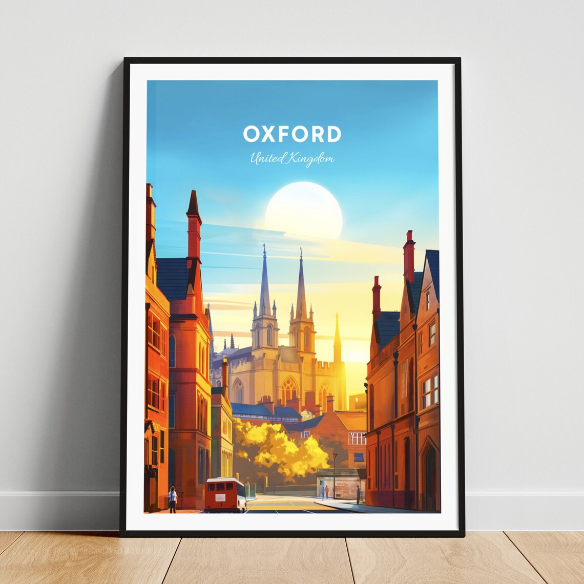 Oxford England University Spires Historic Street Travel Poster