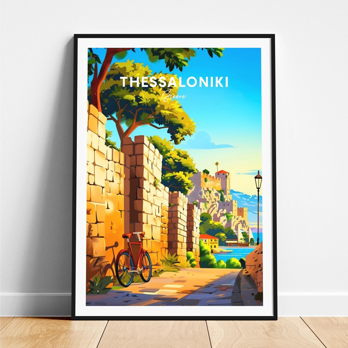 Thessaloniki Greece Fortress Bicycle Stone Walls View Art Poster