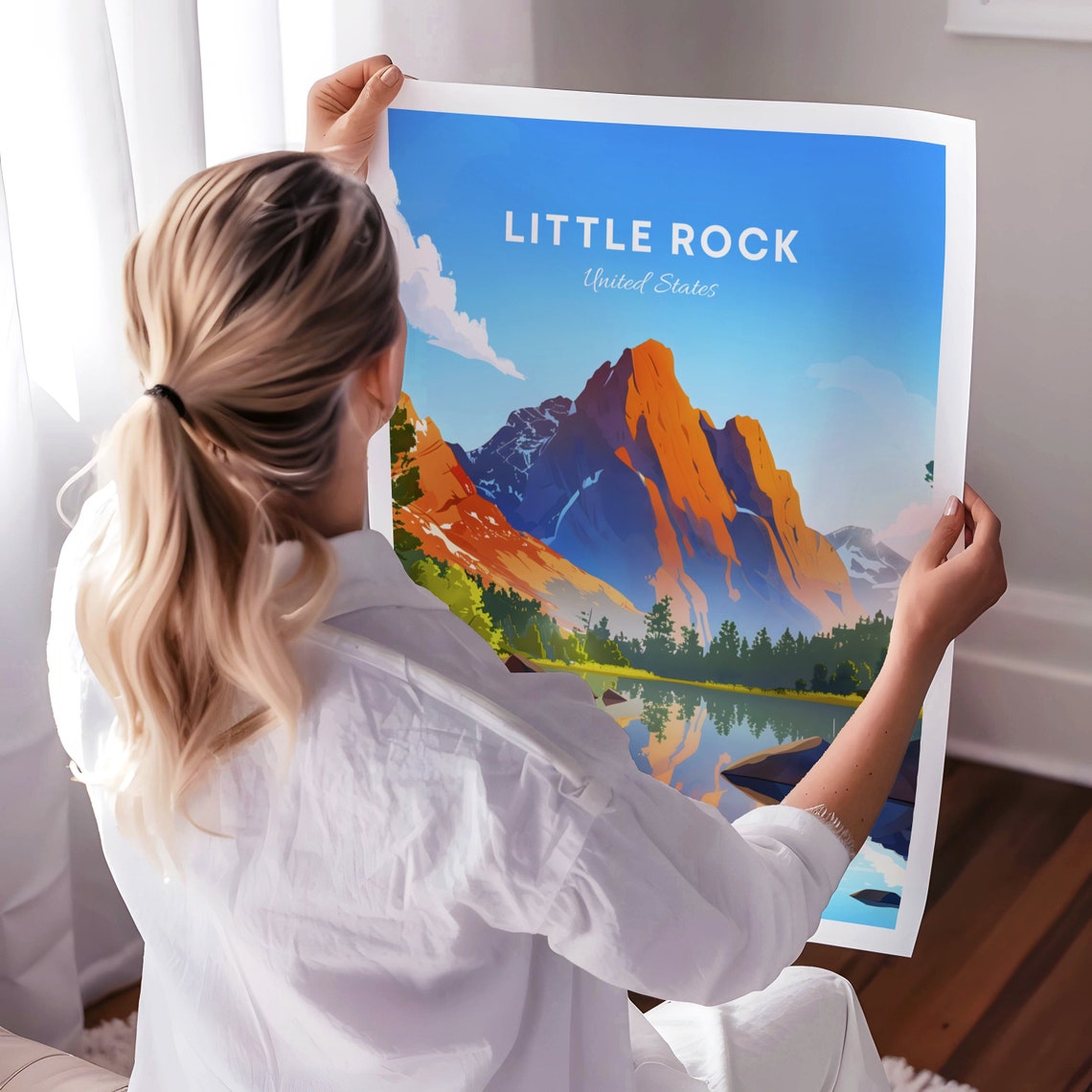 Little Rock Orange Mountain Peak Reflected in a Calm Lake Poster - Image 3
