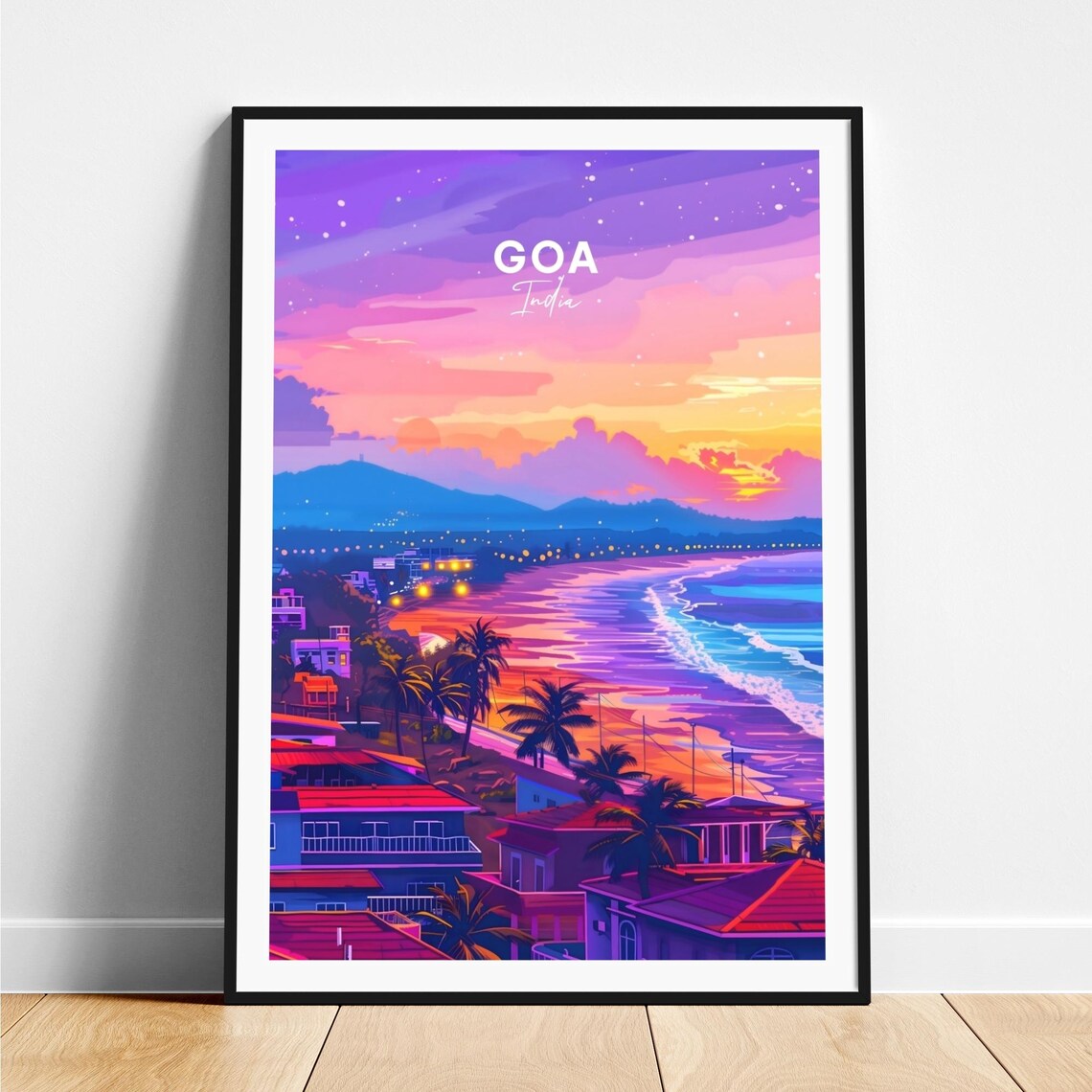 Goa India Pink Sunset Coast Beach Town Resort Travel Poster Art