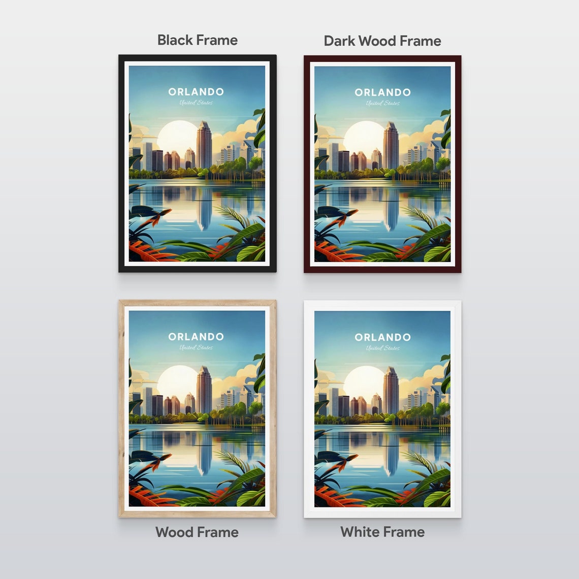 Orlando Florida Downtown Skyline Lake Reflection Vintage Travel Poster - Image 2