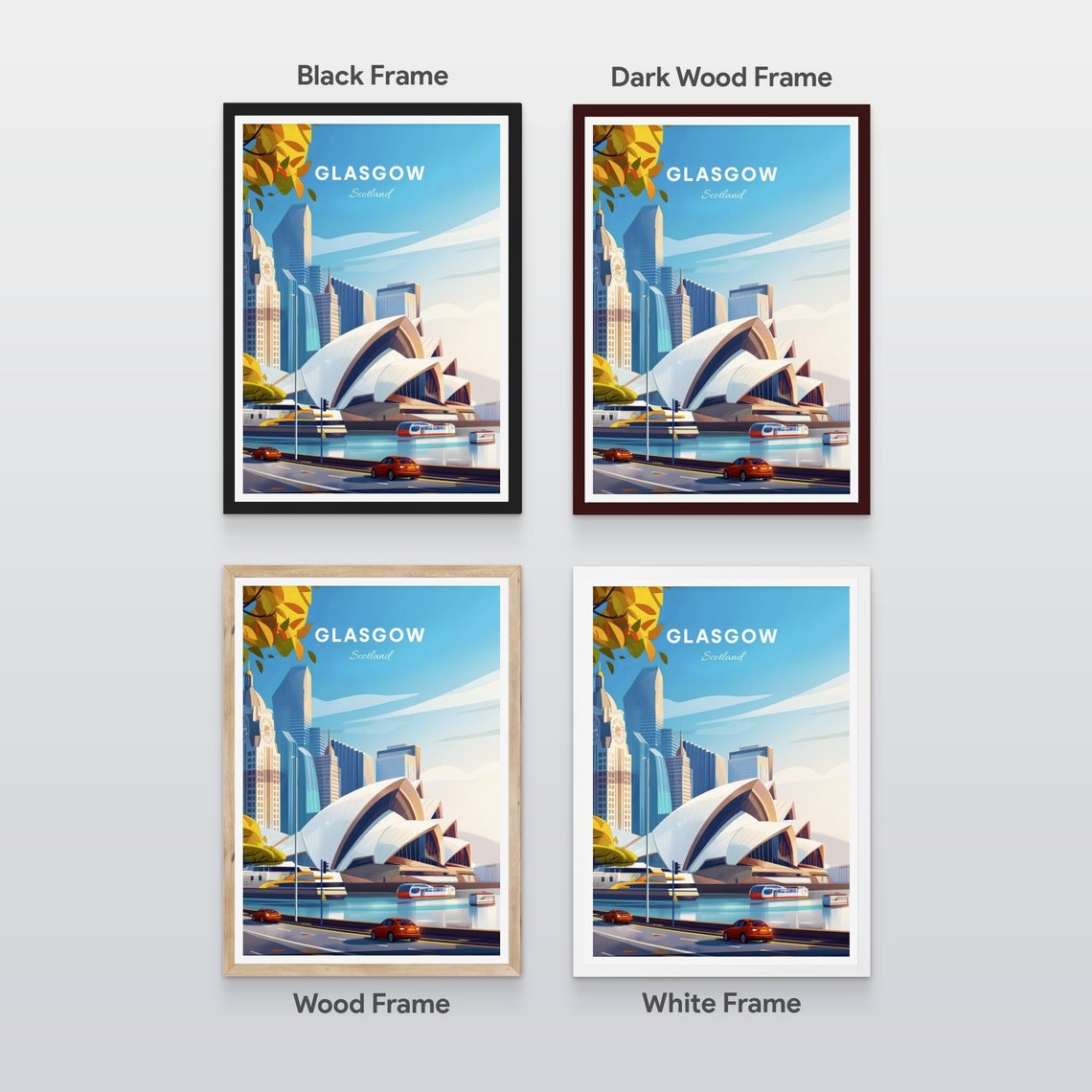 Glasgow Scotland Modern City Skyline Waterfront Travel Poster - Image 2