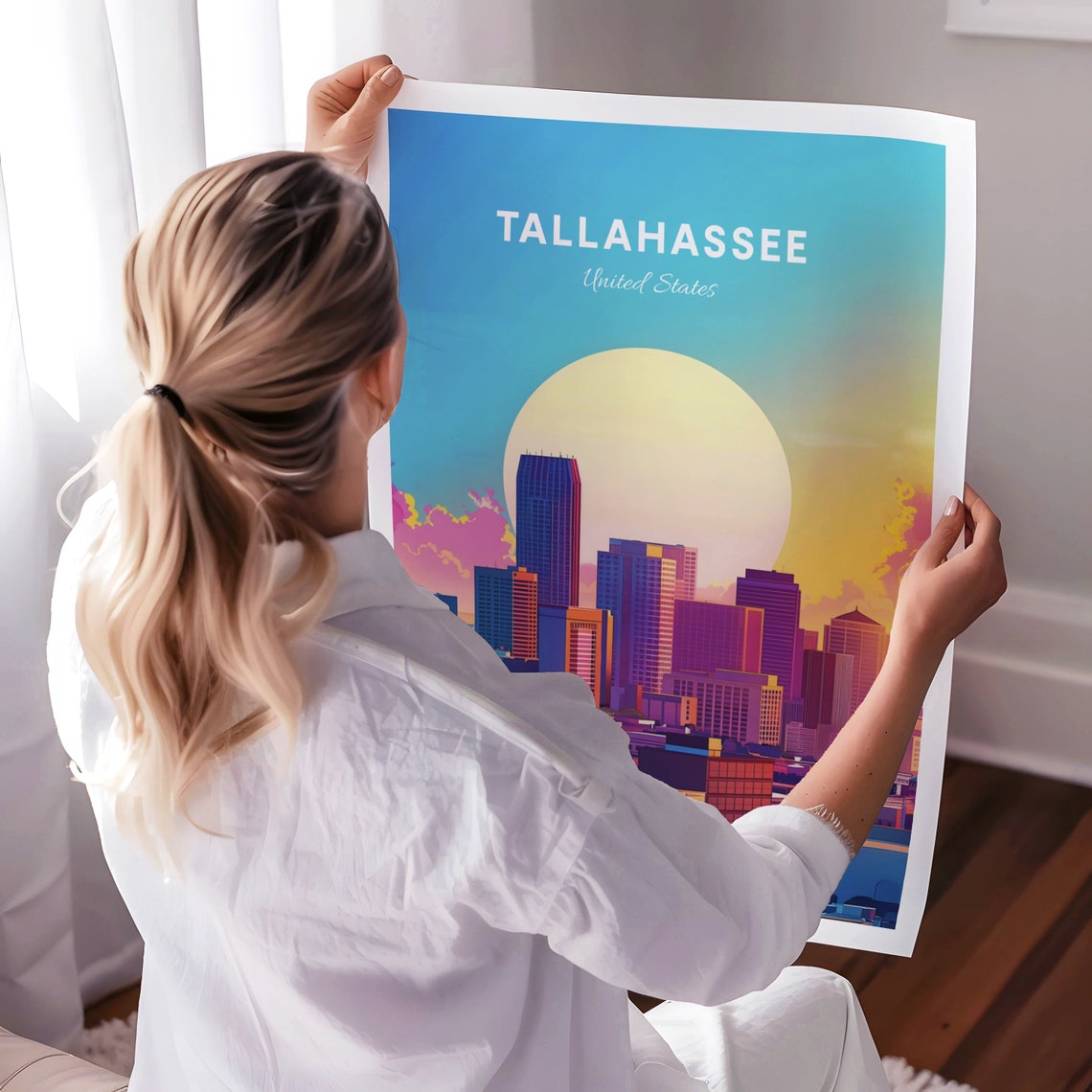 Tallahassee Florida Skyline At Sunset Colorful Travel Poster - Image 3