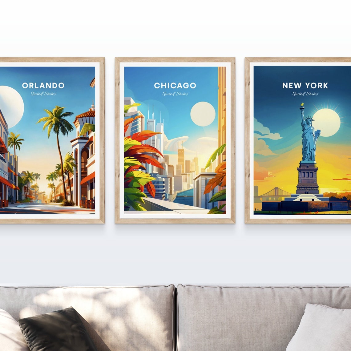 Chicago Illinois Skyline Through Tropical Leaves Sunny Travel Poster - Image 4