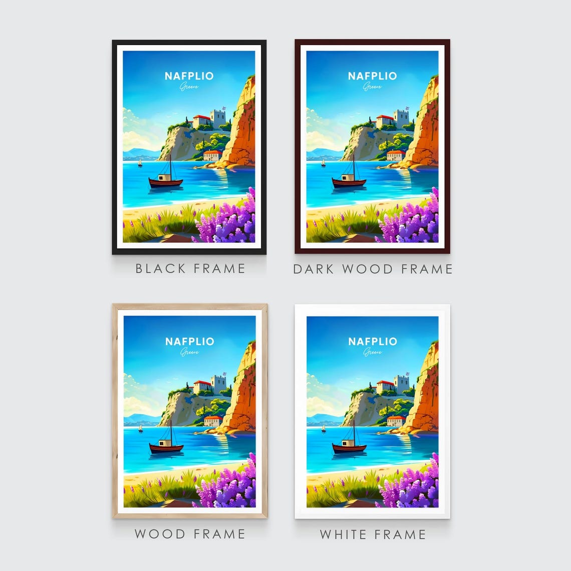 Nafplio Greece Cliffside Castle Harbor Sailboat Travel Poster - Image 3