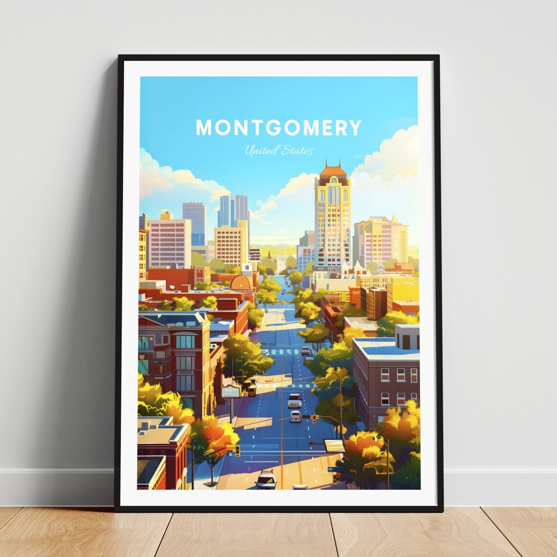 Montgomery Alabama Downtown Street On A Sunny Day Travel Poster