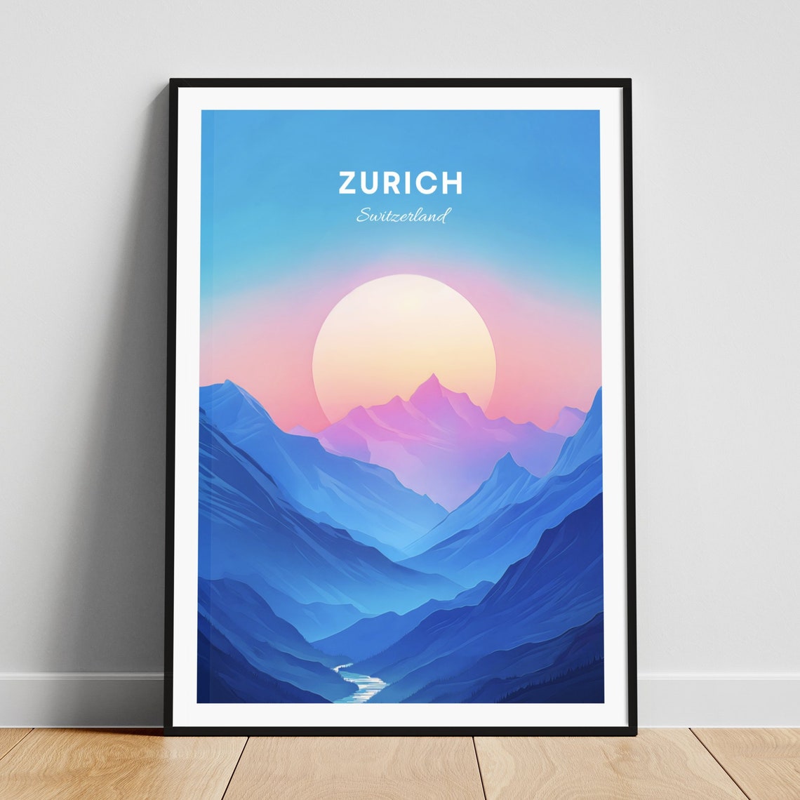 Zurich Switzerland Pastel Sunset Mountain Valley River Poster