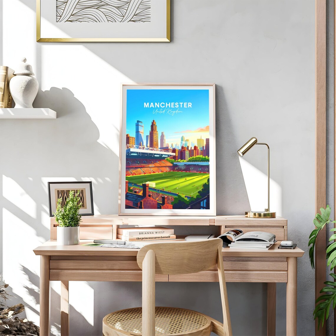 Manchester Football Stadium City Skyline Sunny Match Travel Poster - Image 4