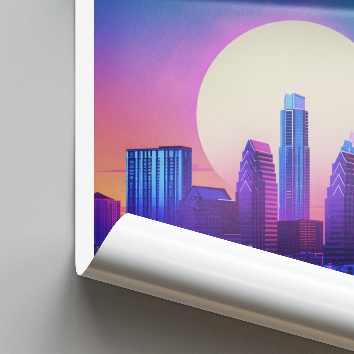 Austin Sunset Skyline with a Full Moon Over the River Poster - Image 2