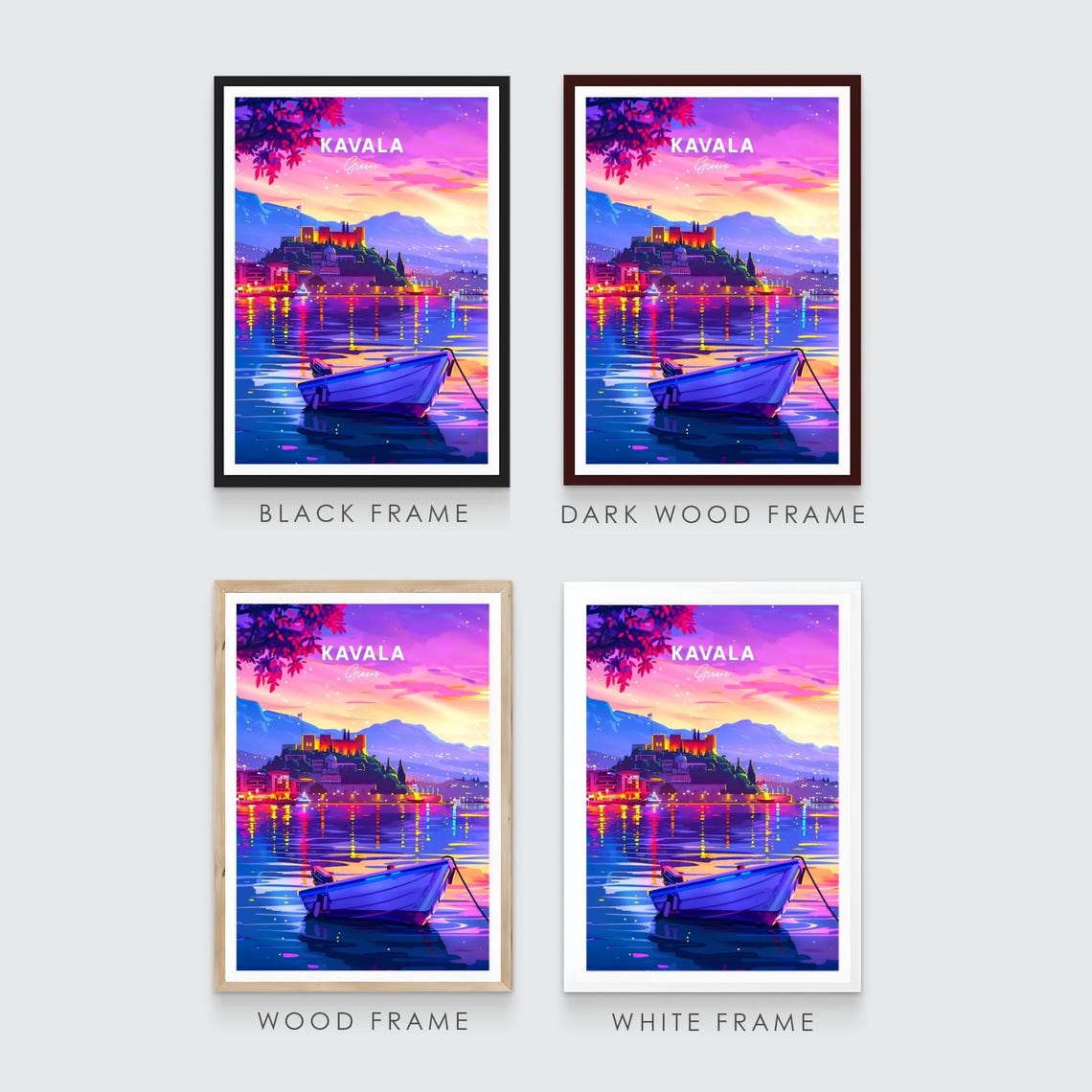 Kavala Greece Sunset Harbor Castle Golden Hour Travel Poster - Image 3