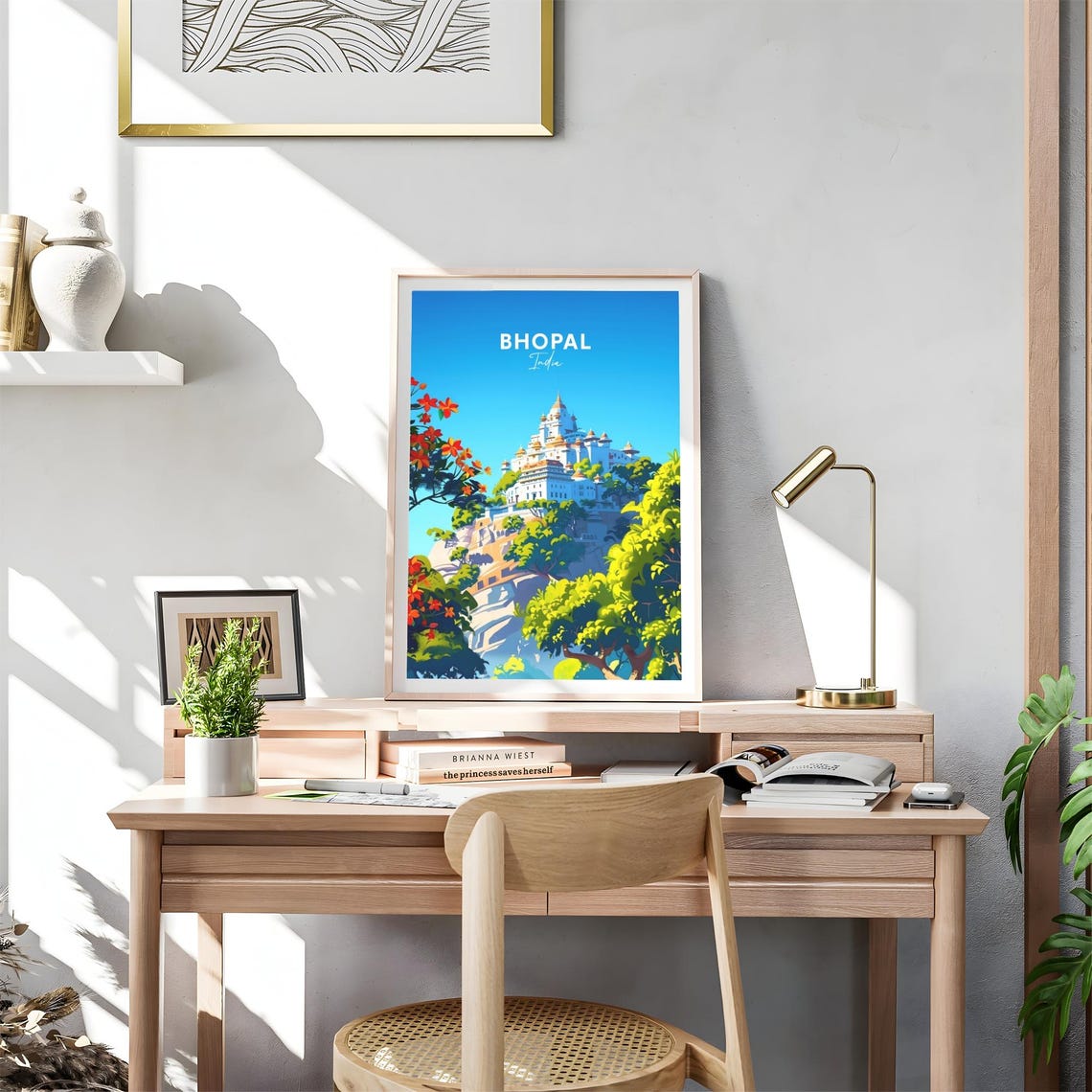 Bhopal India Hilltop Palace Surrounded by Trees Travel Poster - Image 4