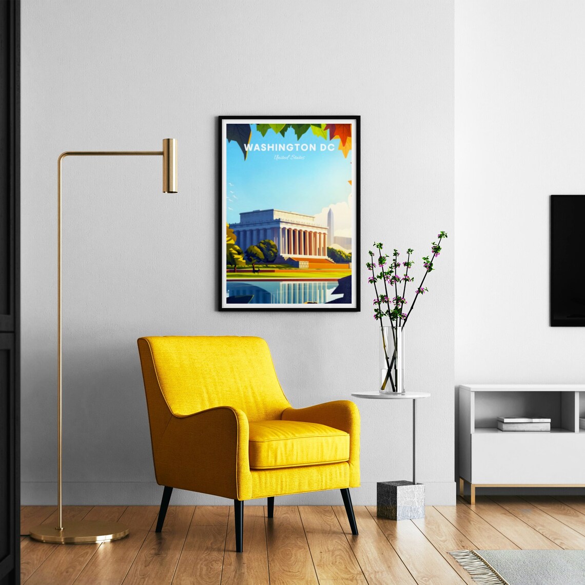 Washington DC Lincoln Memorial Autumn Leaves Pool Travel Poster - Image 3