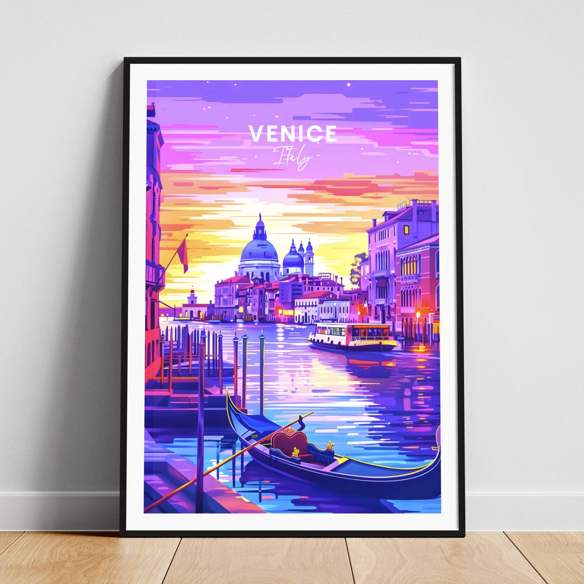 Venice Italy Grand Canal Sunset Gondola Twilight Travel Poster