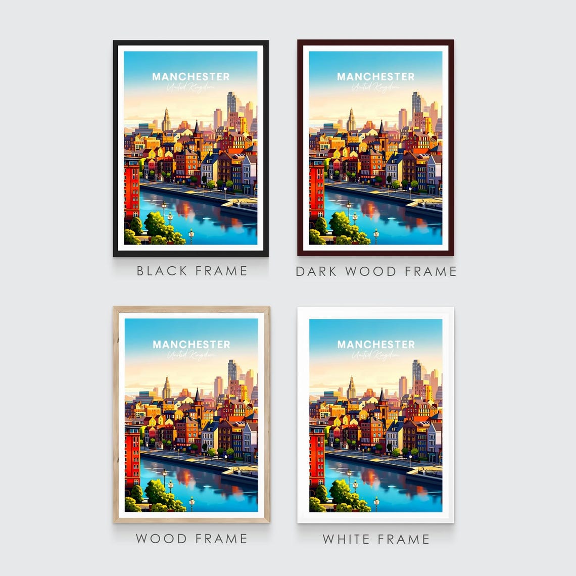 Manchester England Riverside Old Town Sunset Evening Travel Poster - Image 3