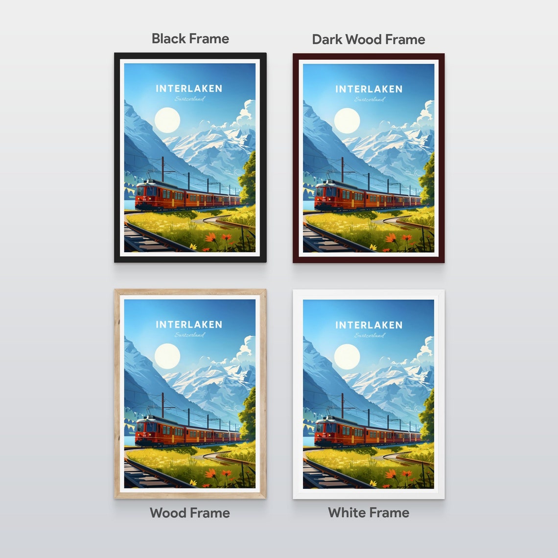Interlaken Switzerland Red Alpine Train Mountain Travel Poster - Image 2