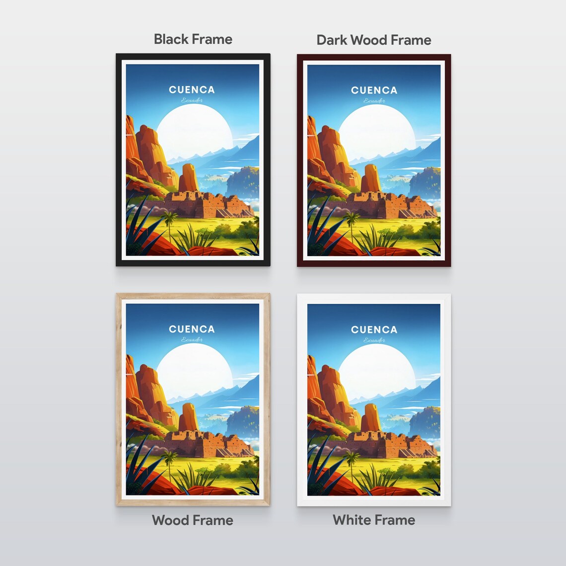 Cuenca Ecuador Red Rock Canyon Fortress Sunset Travel Poster - Image 2