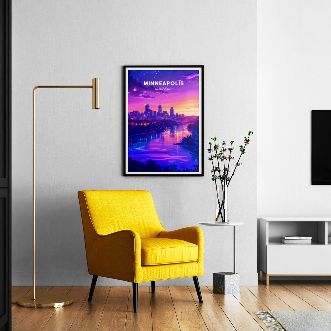 Minneapolis Minnesota Night Skyline River Lights Glow Travel Poster - Image 3