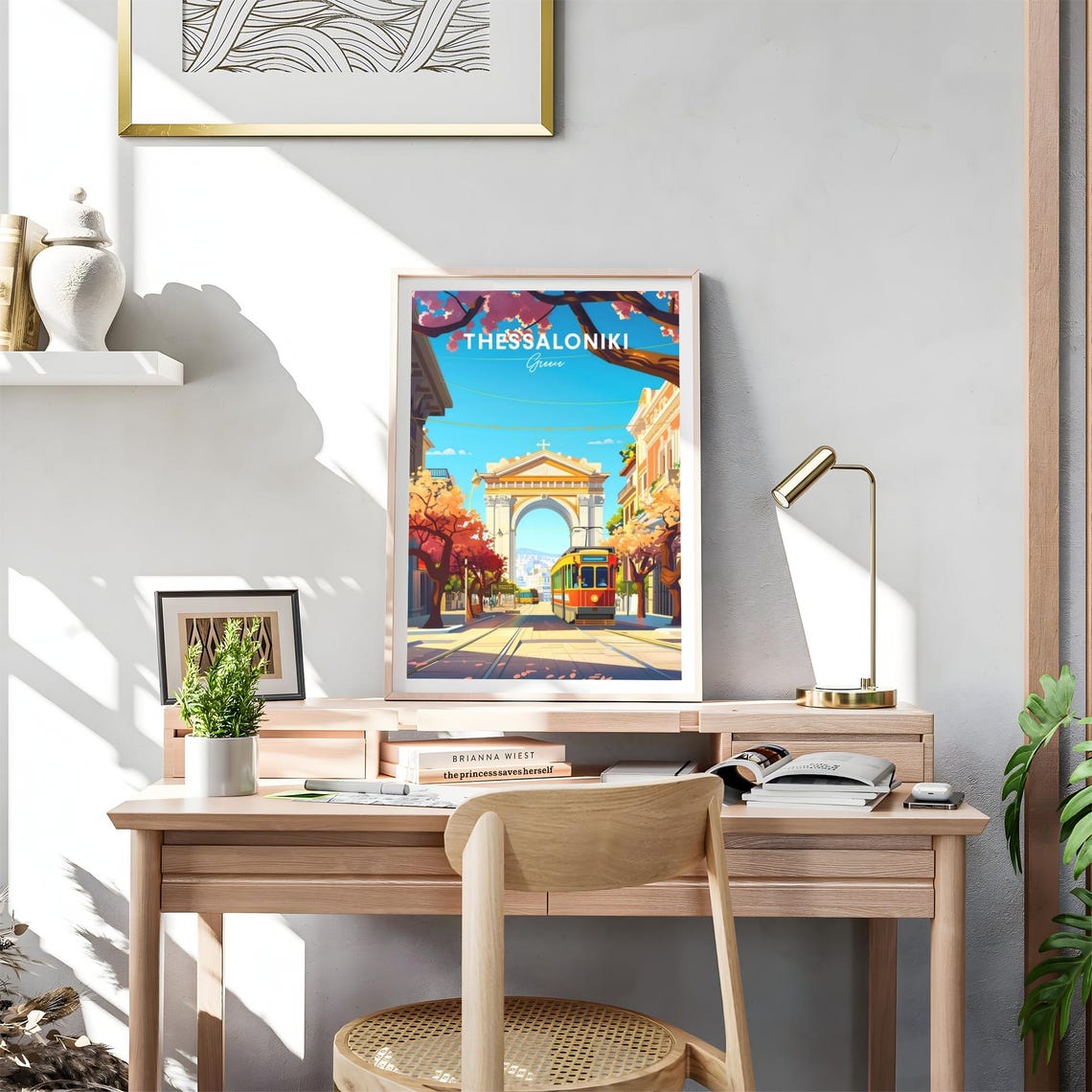 Thessaloniki Greece Triumphal Arch Tram Street View Art Poster - Image 4