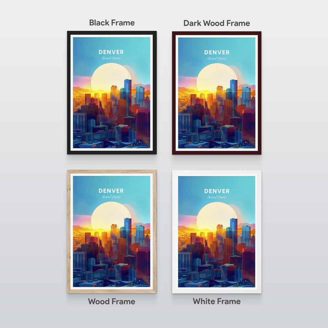 Denver Colorado Downtown Skyline Sunrise Golden Morning Travel Poster - Image 2