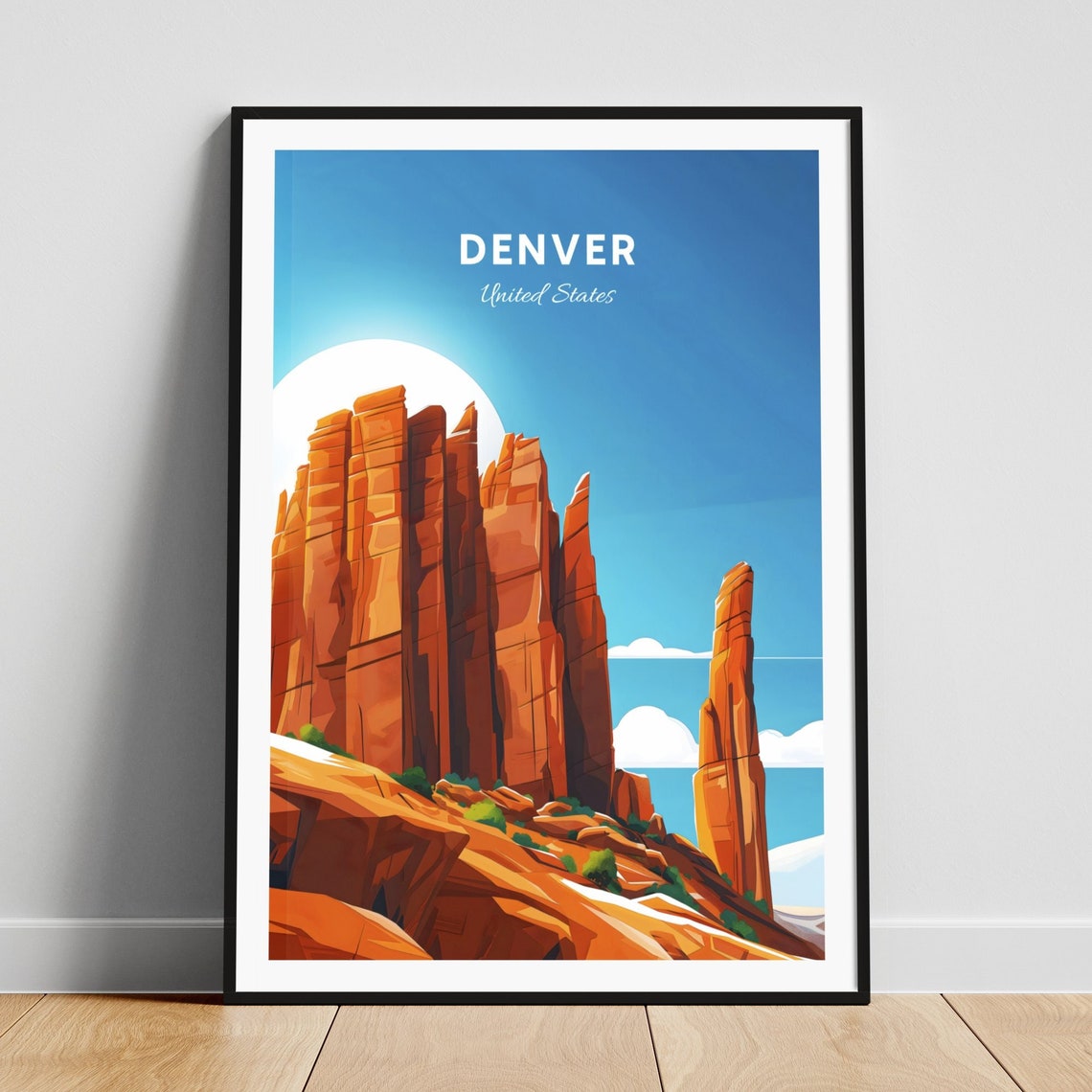 Denver Colorado Red Rock Formations Under Bright Sun Travel Poster