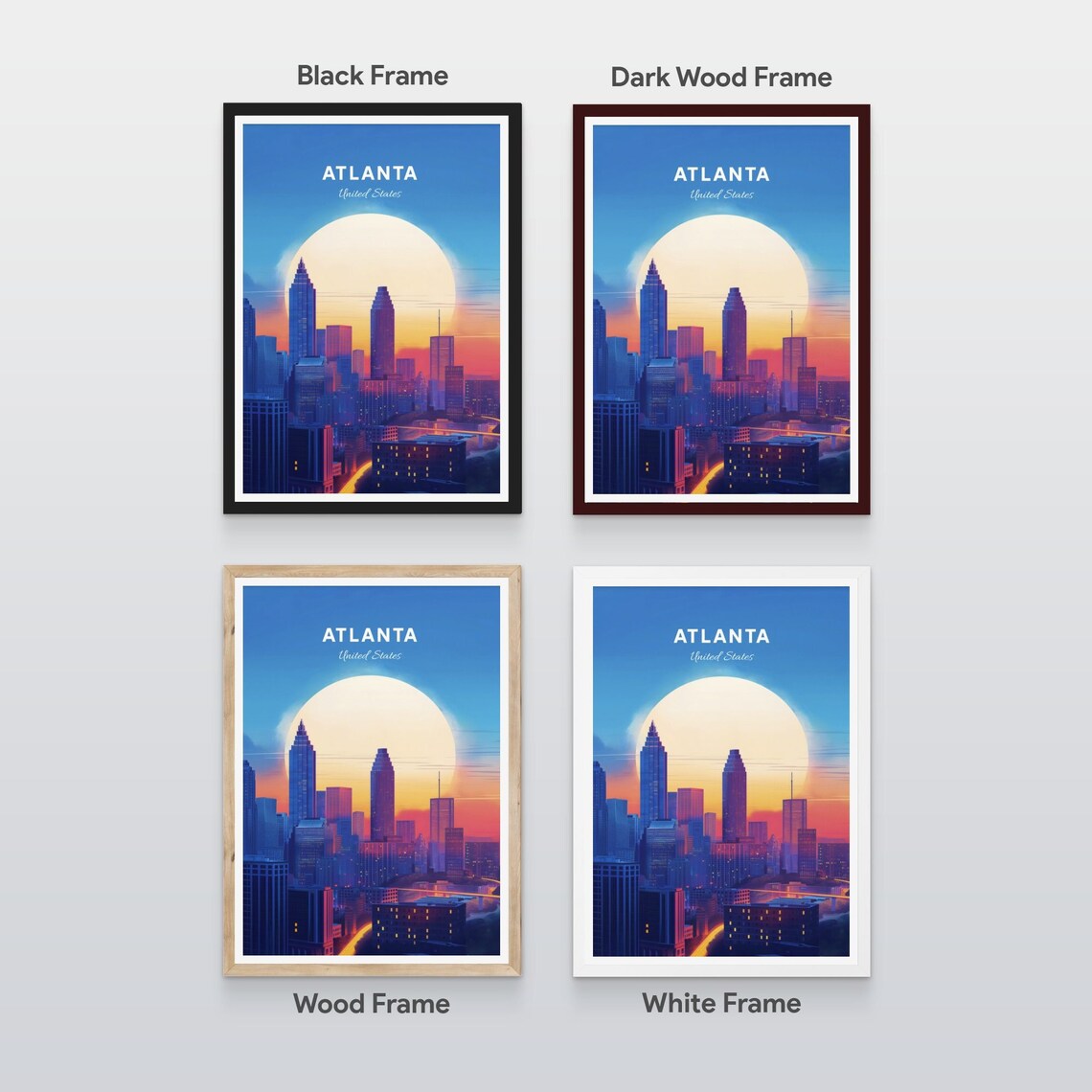 Atlanta Georgia Skyline Sunset City Travel Poster With Giant Sun - Image 2