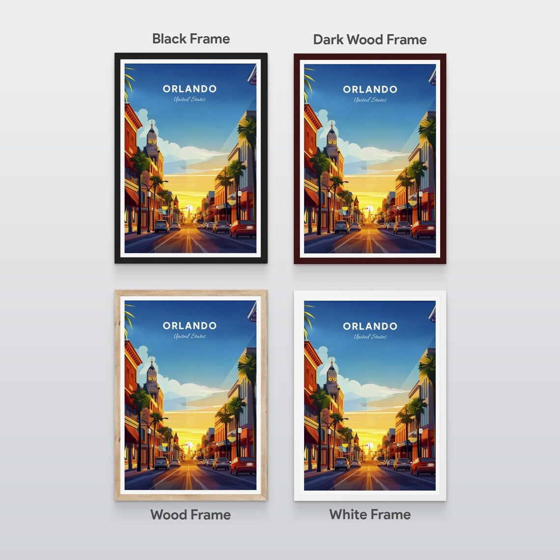 Orlando Clock Tower Street Sunset Palm Trees Vintage Travel Poster - Image 2