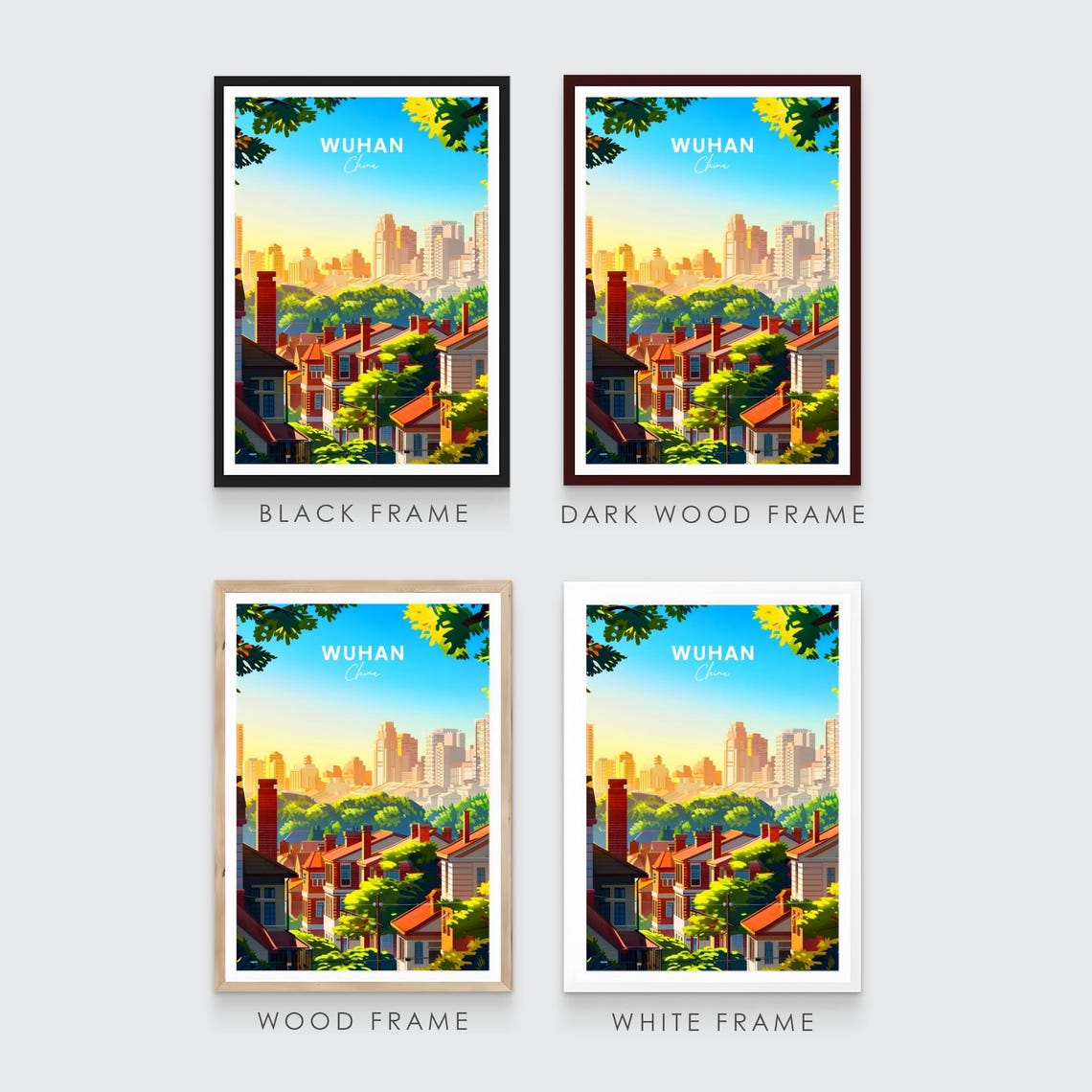 Wuhan China Brick Rooftop Homes Morning Skyline Sunrise Poster - Image 3