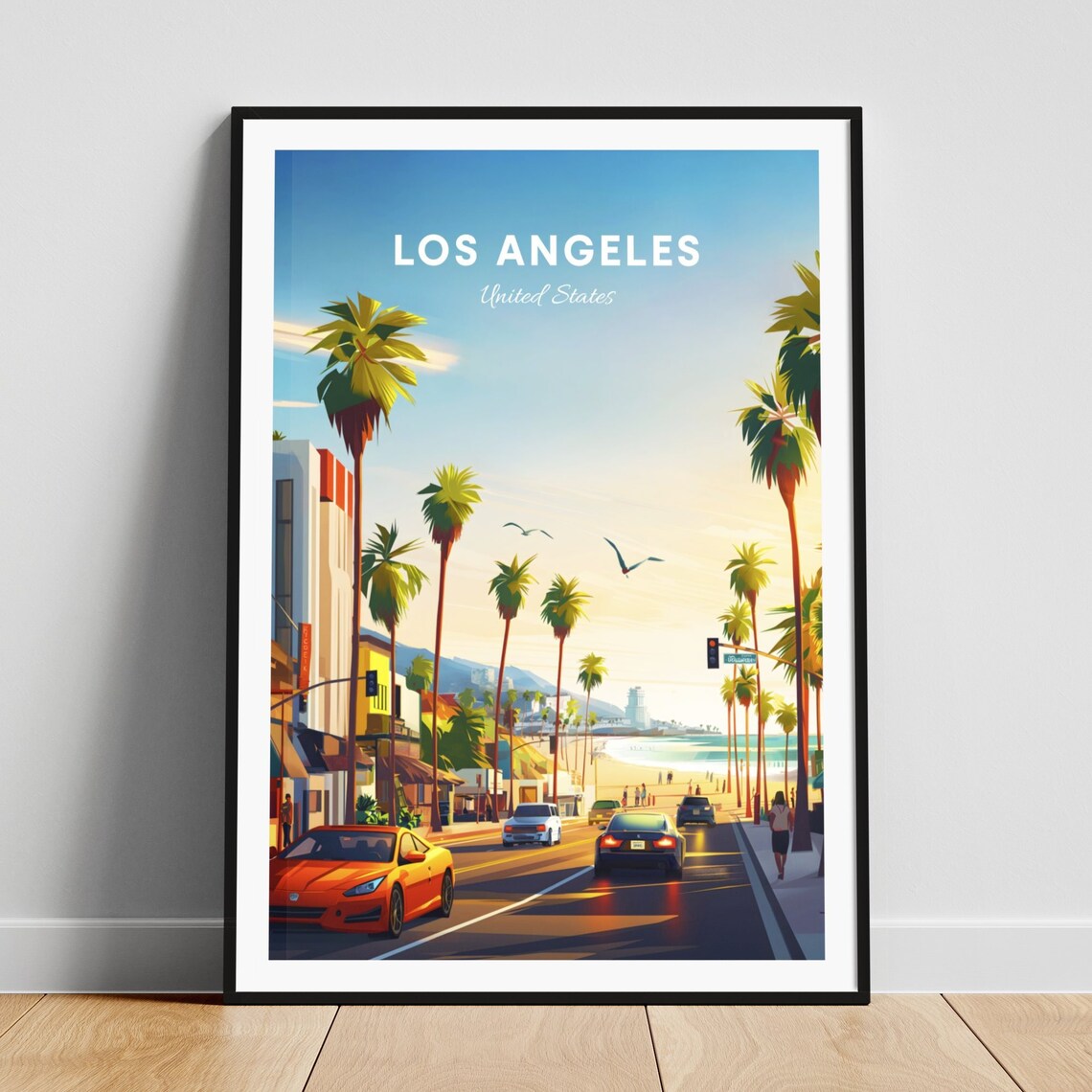 Los Angeles California Palm Tree Beach Boulevard Vintage Travel Poster