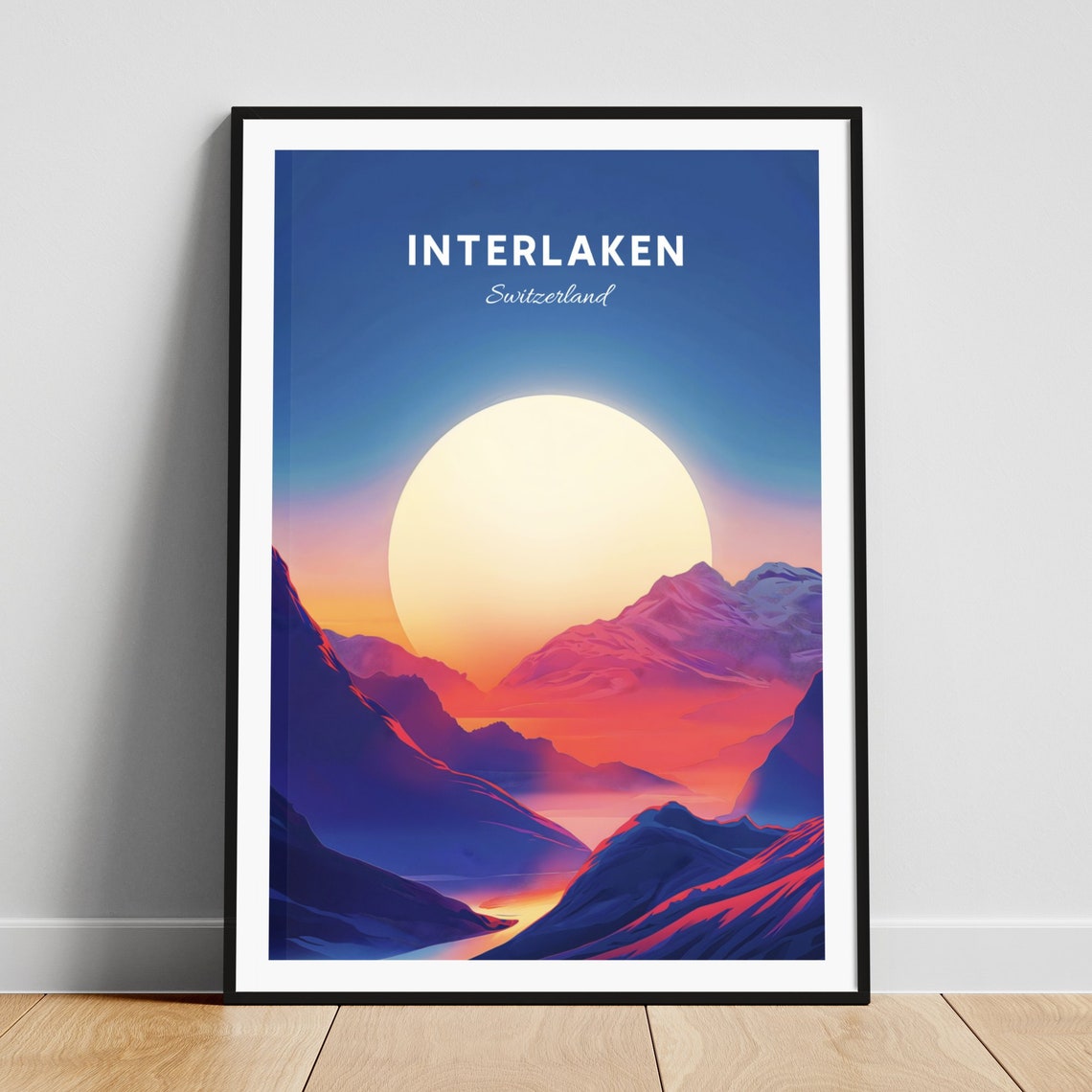 Interlaken Switzerland Vivid Sunset Over Mountain Valley Poster