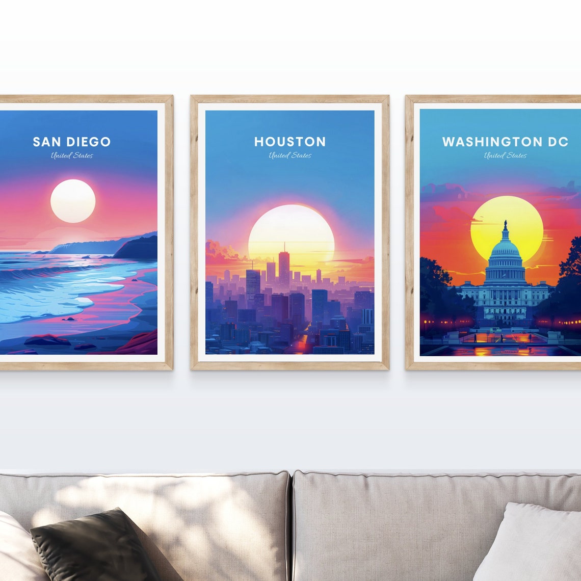 Houston Texas Skyline at Dusk Beneath a Glowing Orange Sun Poster - Image 4