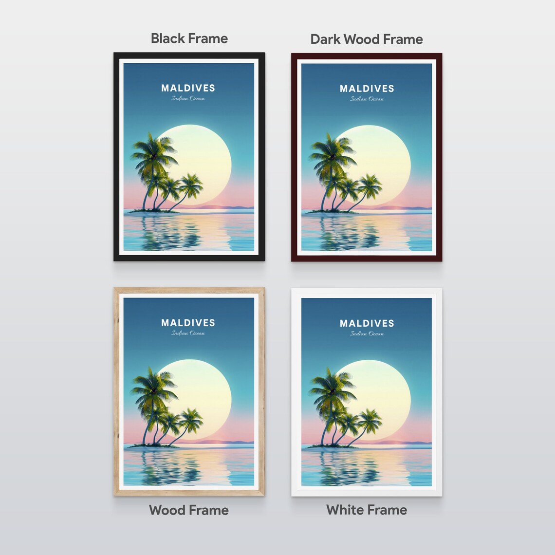 Maldives Indian Ocean Palm Island Sunset Tropical Travel Poster - Image 2