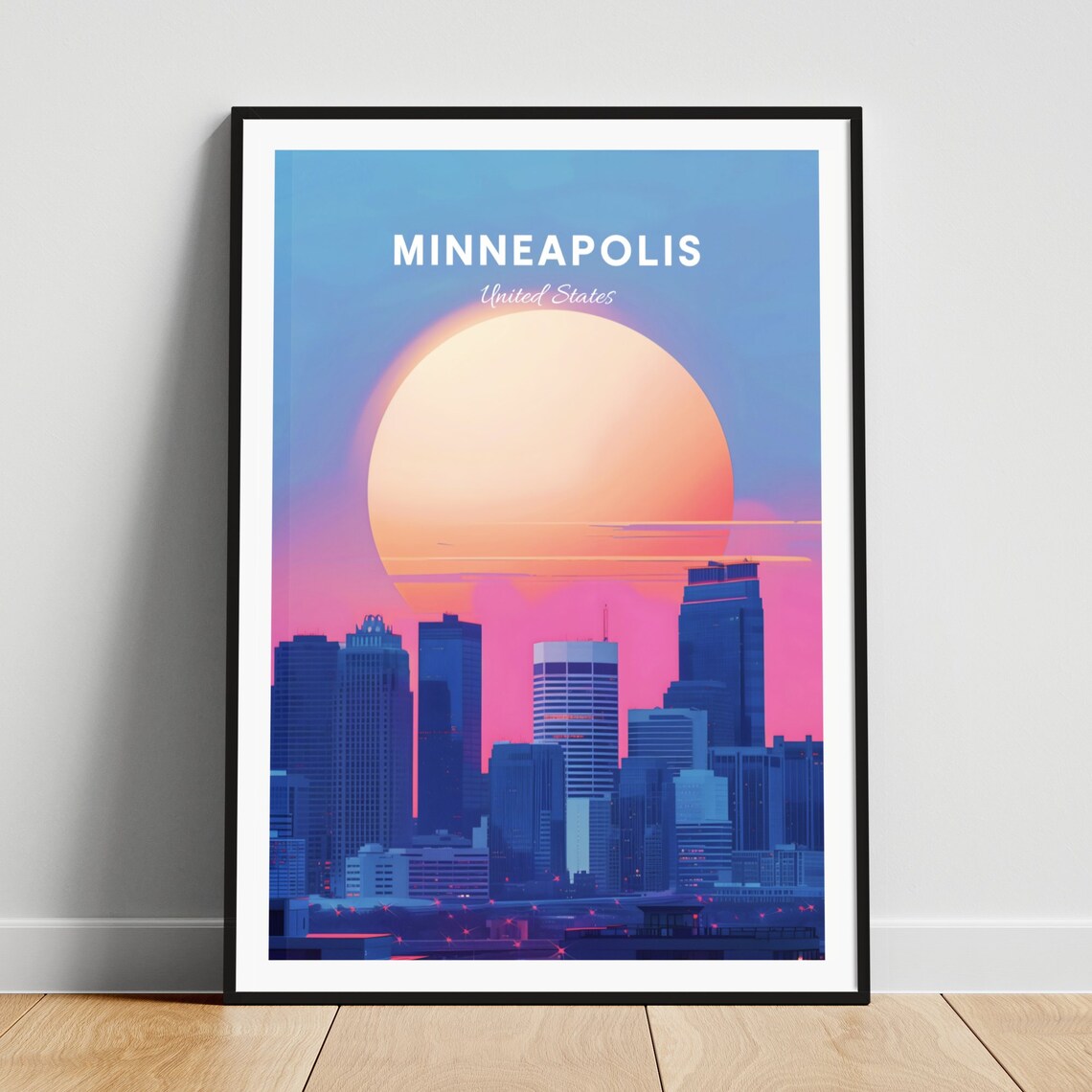 Minneapolis Minnesota Skyline Giant Sunset Sun Cityscape Poster