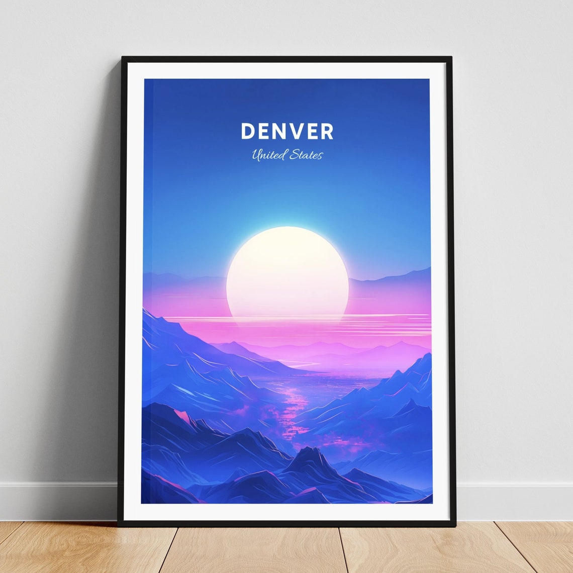 Denver Colorado Mountain Valley Sunset Purple Peaks Travel Poster