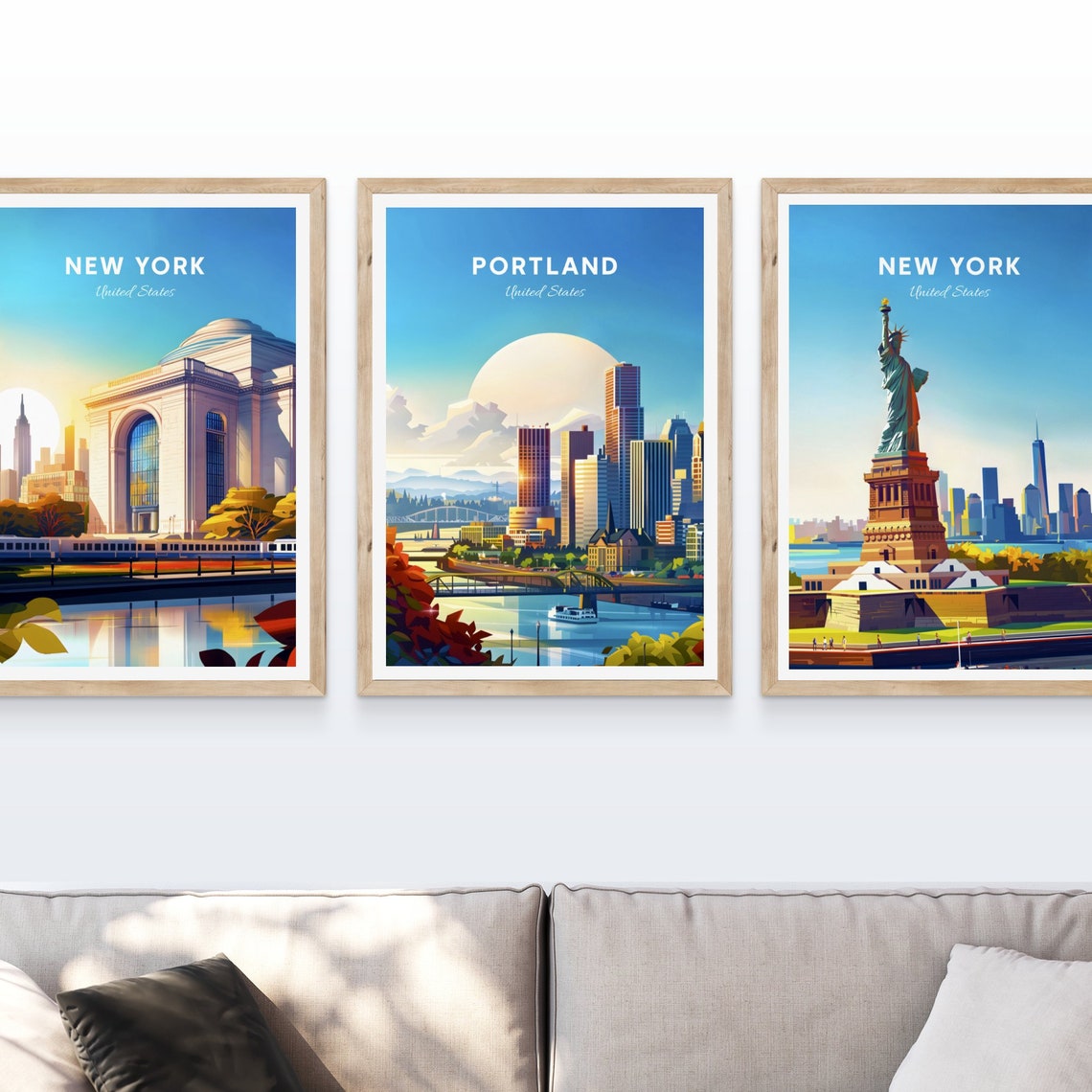 Portland Skyline Bridges and River in Bright Daylight Travel Poster - Image 4