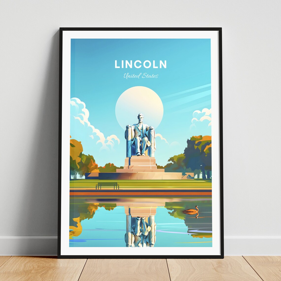 Lincoln United States Seated Lincoln Statue Daytime Lakeside Poster