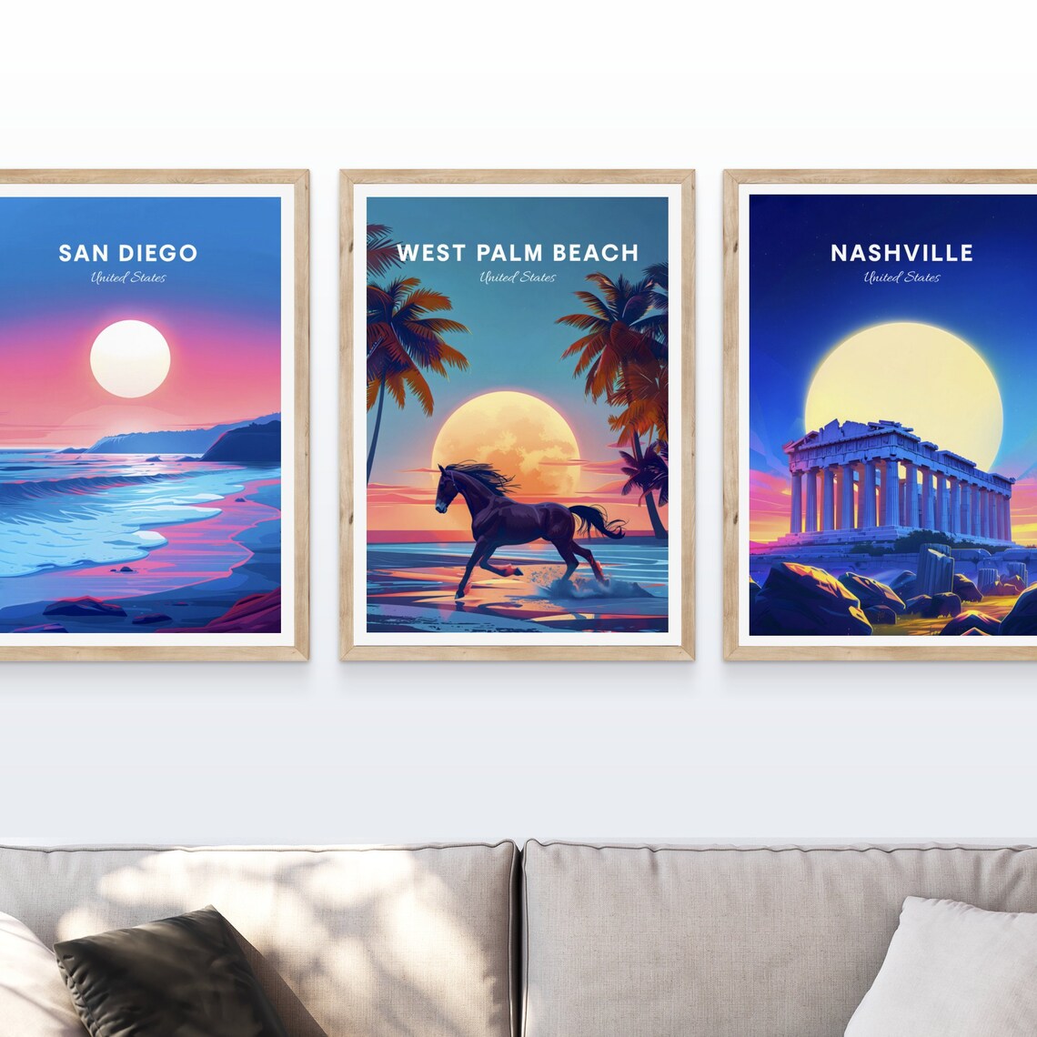 West Palm Beach Florida Horse Gallop Beach Sunset Travel Poster - Image 4