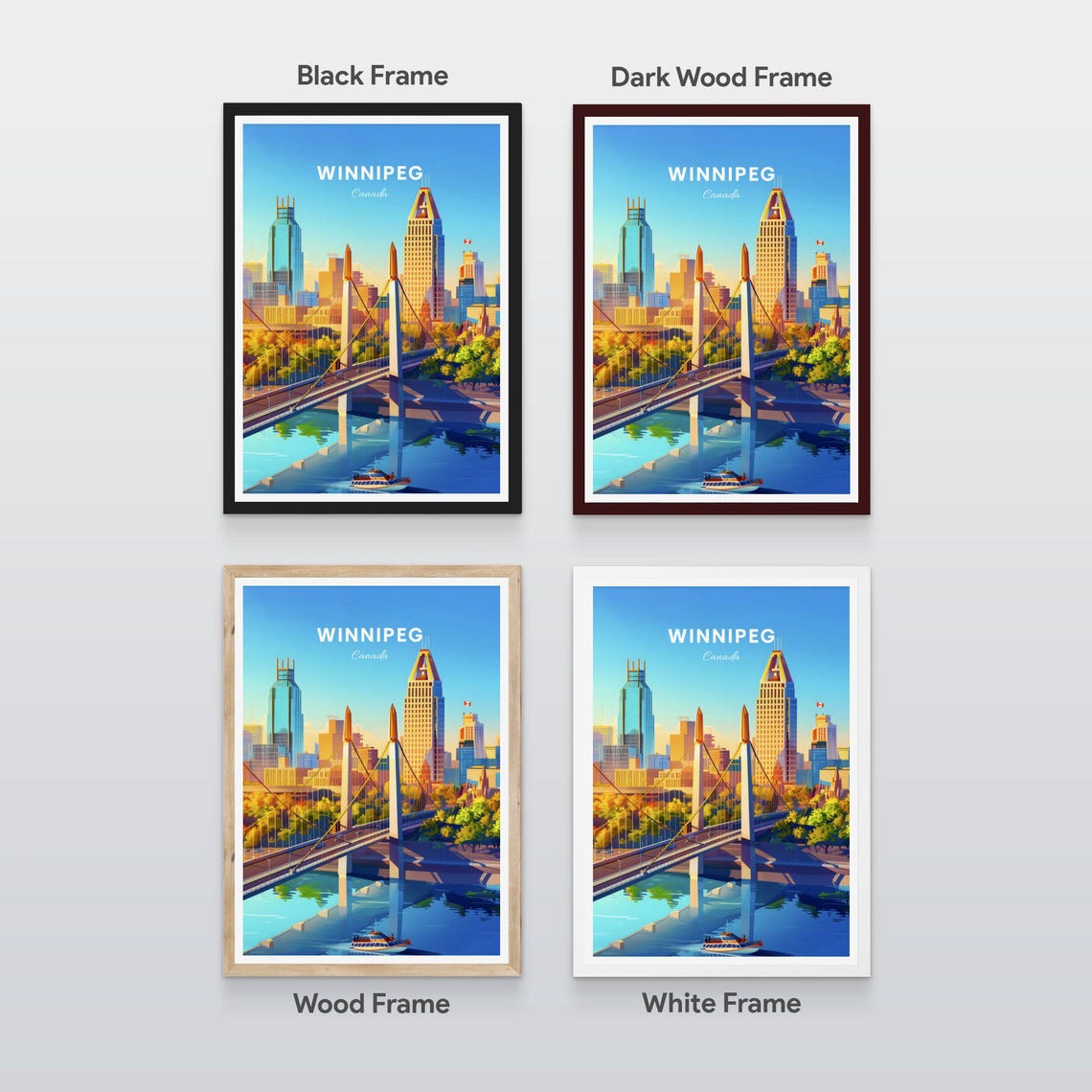 Winnipeg Canada Cable Stayed Bridge City Skyline River Travel Poster - Image 2