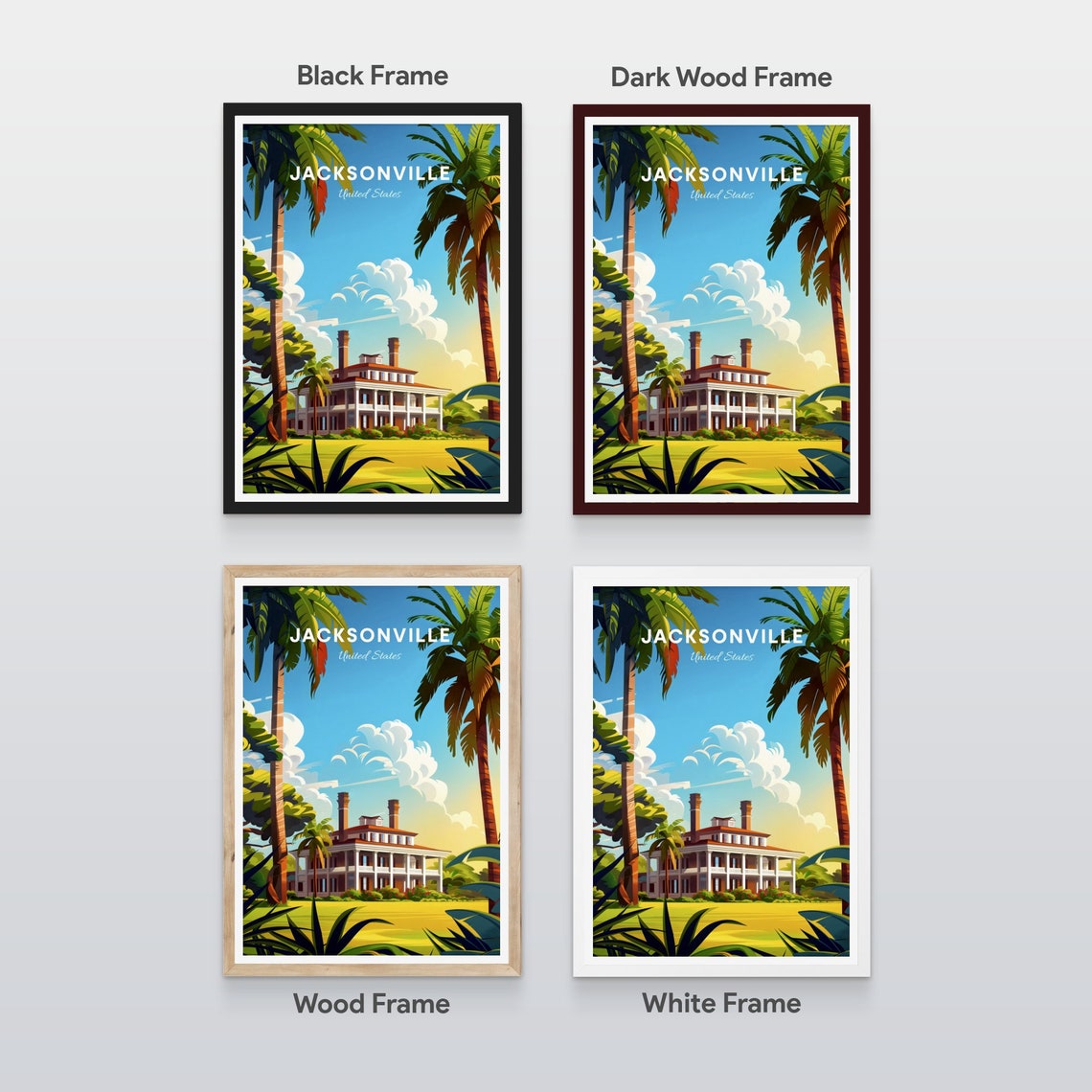 Jacksonville Florida Plantation House Among Palms Travel Poster - Image 2