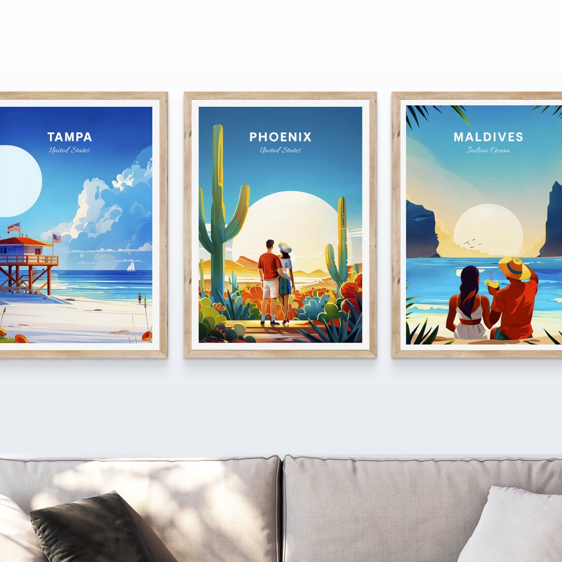 Phoenix Arizona Desert Saguaro Cactus Sunset Couple Travel Poster - Image 4