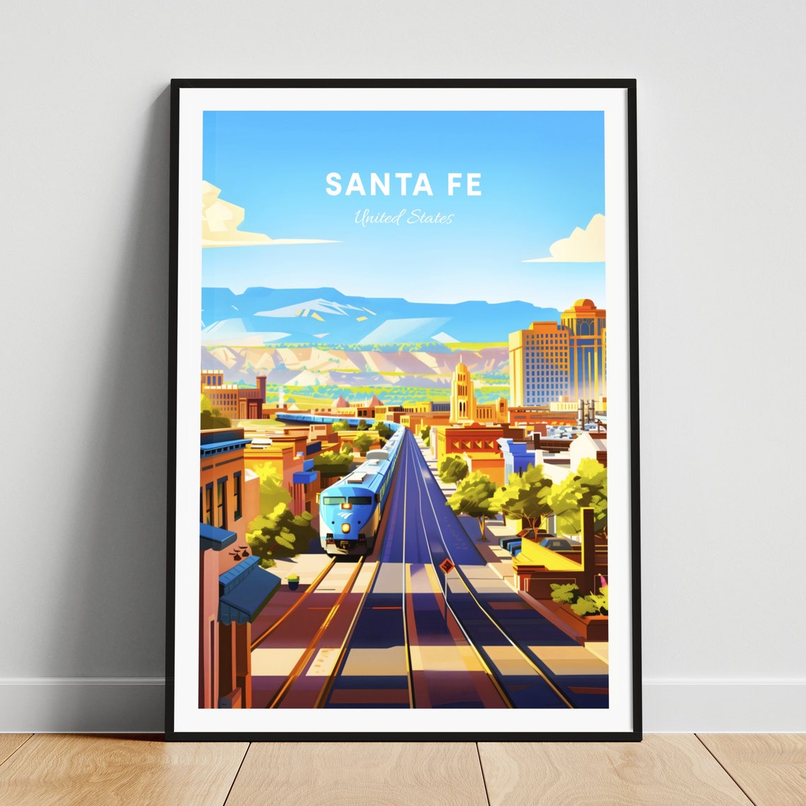 Santa Fe Train Station Downtown Railroad Sunset Travel Poster Art