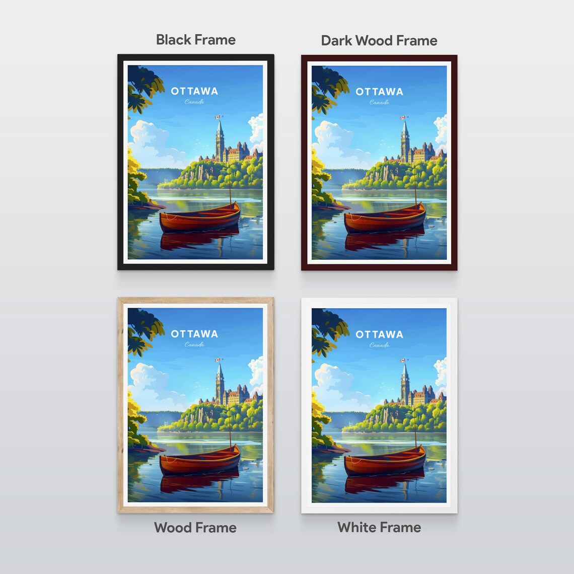 Ottawa Canada Parliament Hill Peace Tower Red Canoe Travel Poster - Image 2