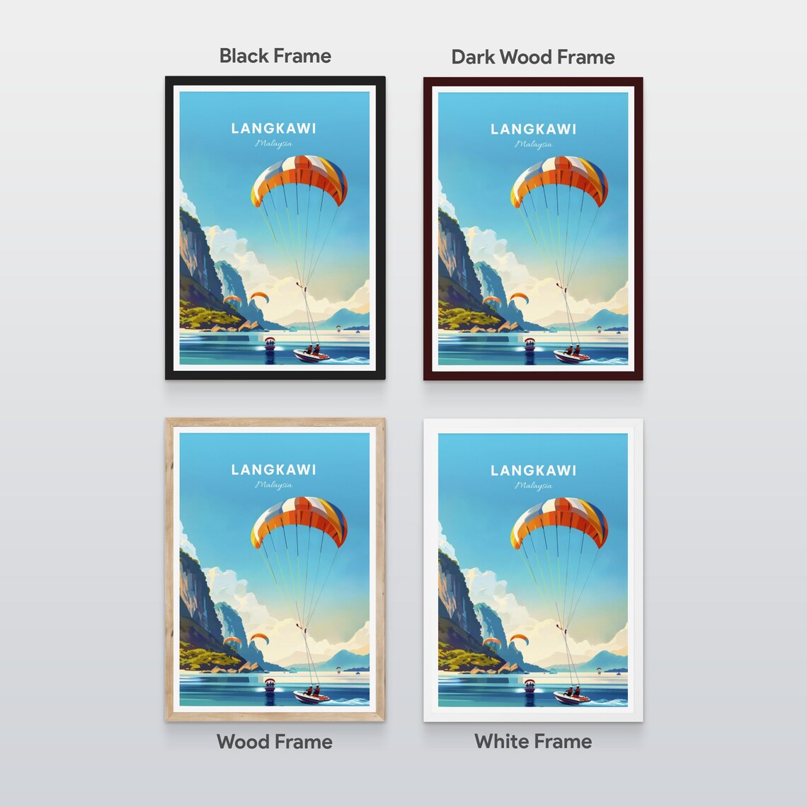 Langkawi Malaysia Parasailing Adventure Over Bay Scene Poster - Image 2