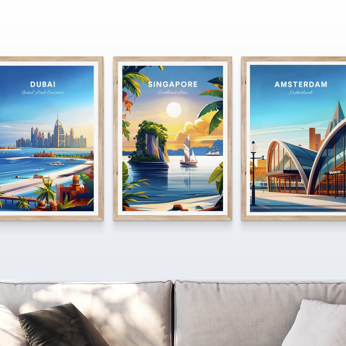 Singapore Sunset Sailboat Limestone Island Tropical Sea Travel Poster - Image 4